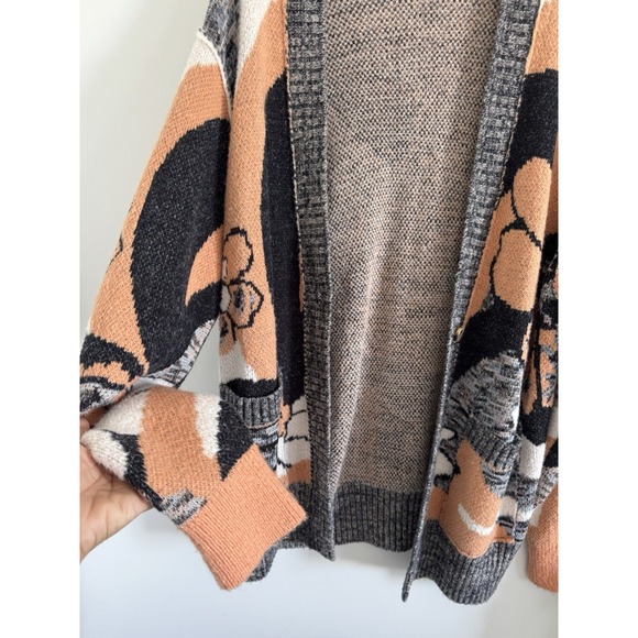 Free People Cardigan Front Button August Peach Gray Petals Combo S Oversize - Picture 5 of 10